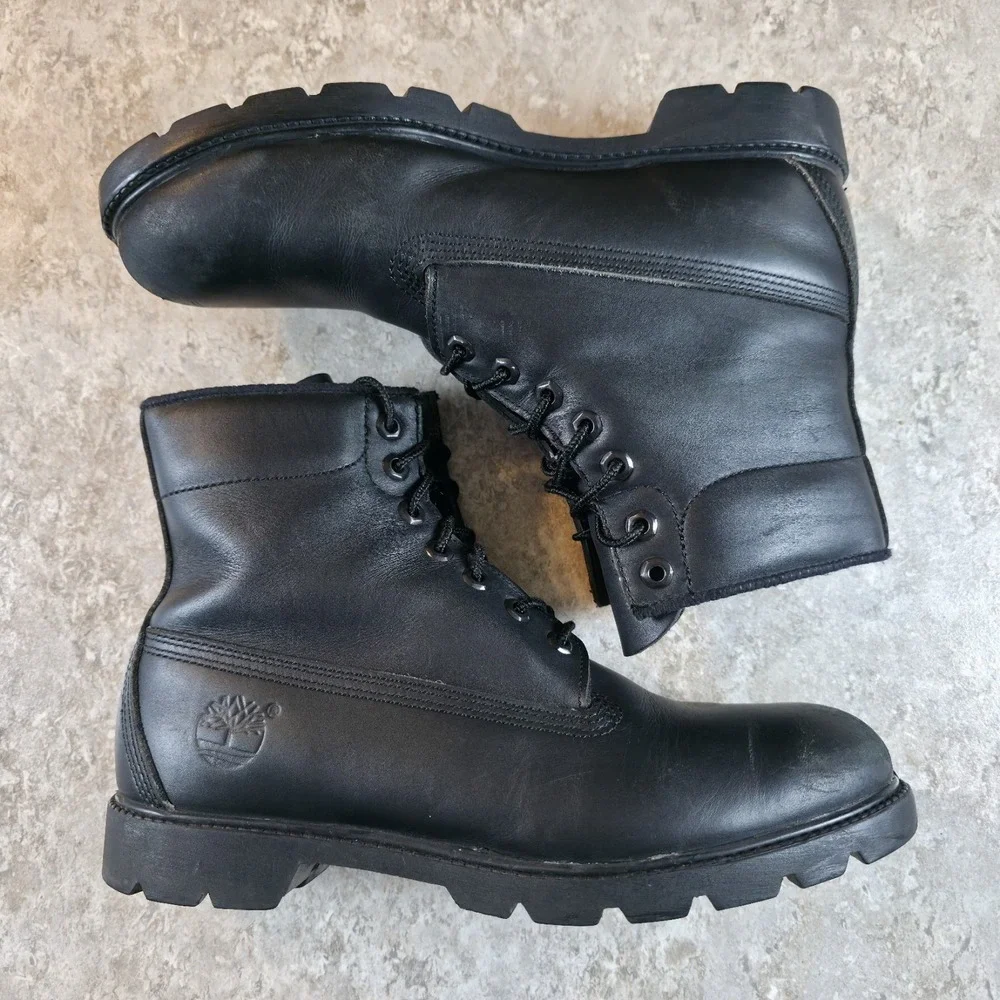Vintage Timberland Boots Mens Size 9 Tripe Black Soft Toe Combat Made in USA.